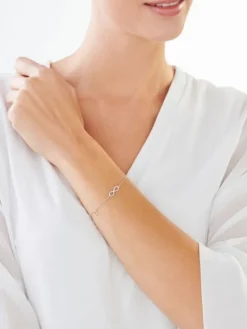 Sale Apart Bransoletka z białego i różowego złota z diamentami - nieskończoność, serce - 0,01 ct - próba 375