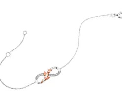 Apart Bransoletka z białego i różowego złota z diamentami - róża, nieskończoność - 0,06 ct - próba 375< Bransoletki Z Diamentami