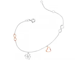 Apart Bransoletka z białego i różowego złota z diamentami - serce, nieskończoność, koniczyna - 0,01 ct - próba 375< Bransoletki Z Diamentami