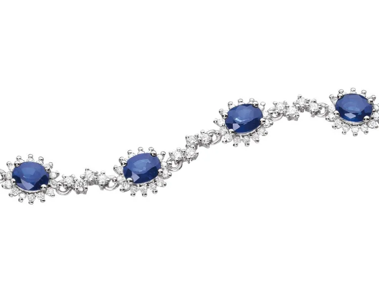 Discount Apart Bransoletka z białego złota z brylantami i szafirami - 18 cm - próba 585