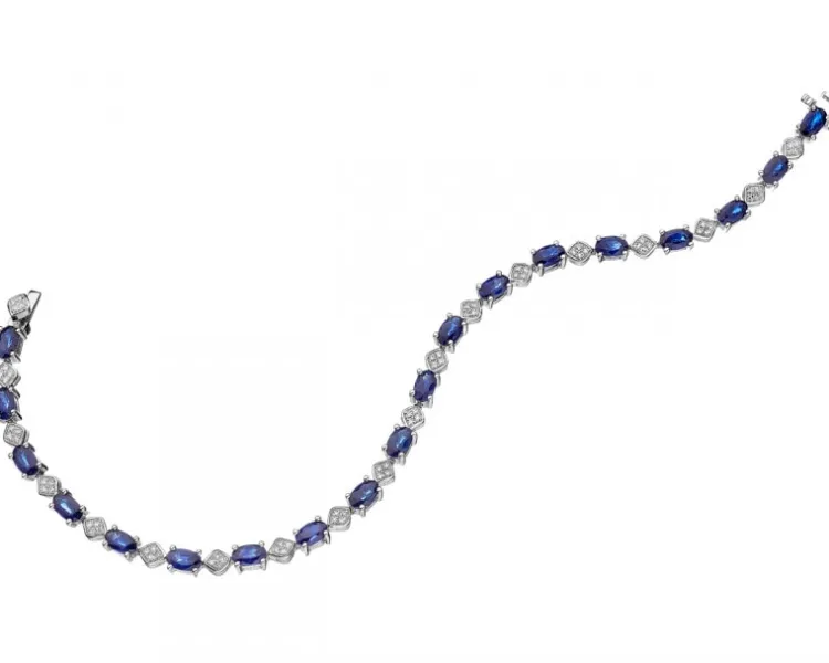 Apart Bransoletka z białego złota z diamentami i szafirami - 18 cm - próba 585< Wszystkie