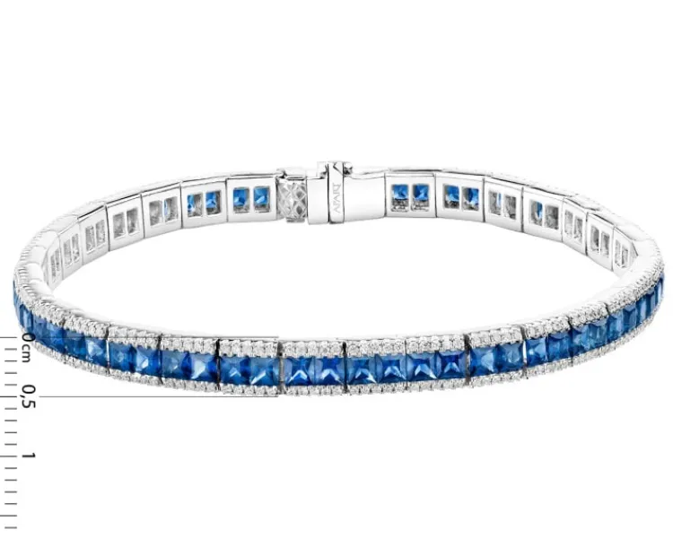 Apart Bransoletka z białego złota z brylantami i szafirami - 18 cm - próba 585< Wszystkie