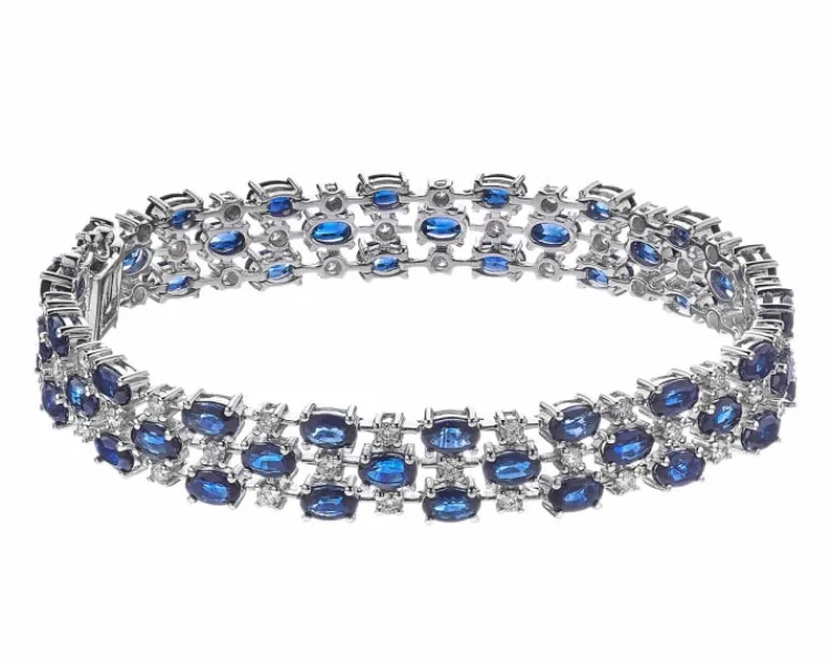 Best Apart Bransoletka z białego złota z brylantami i szafirami - 19 cm - próba 585