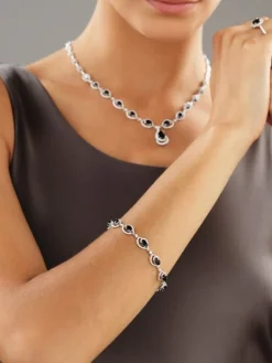Apart Bransoletka z białego złota z brylantami i szafirami - 19 cm - próba 585< Wszystkie