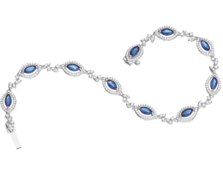 Clearance Apart Bransoletka z białego złota z brylantami i szafirami - 18 cm - próba 585