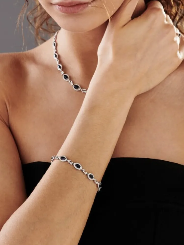 Clearance Apart Bransoletka z białego złota z brylantami i szafirami - 18 cm - próba 585
