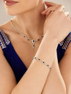 Apart Bransoletka z białego złota z diamentami i szafirami - 18 cm - próba 585< Wszystkie