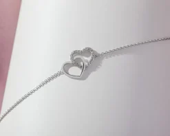 Best Apart Bransoletka z białego złota z diamentem - serca - 0,003 ct - próba 375
