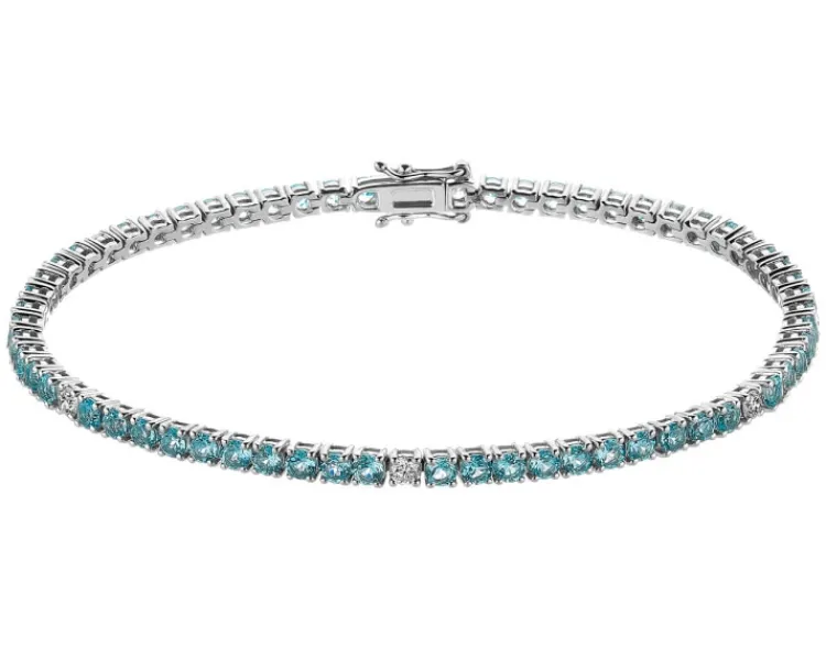Clearance Apart Bransoletka z białego złota z brylantami i topazami London Blue - 18 cm - próba 585