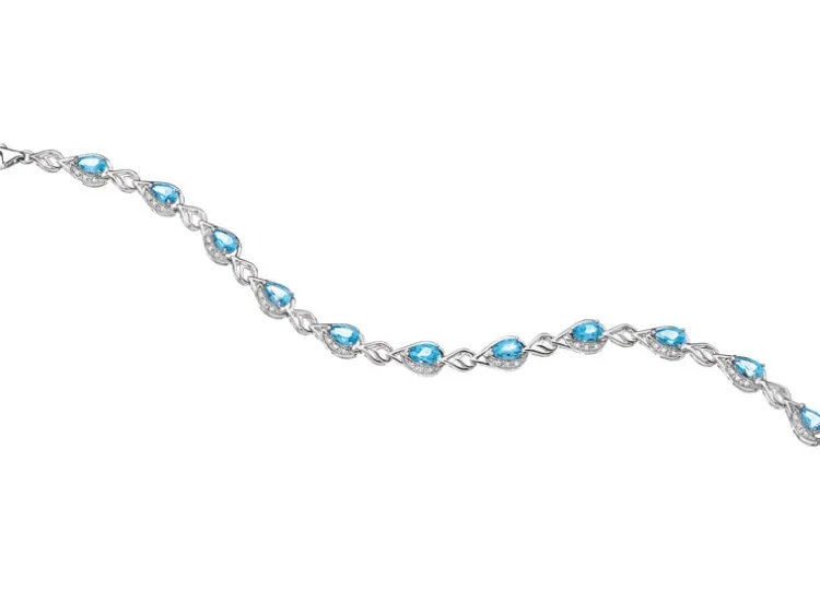 Clearance Apart Bransoletka z białego złota z diamentami i topazami - 18 cm - próba 375