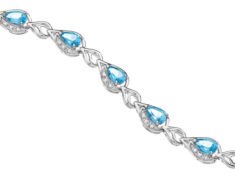Clearance Apart Bransoletka z białego złota z diamentami i topazami - 18 cm - próba 375