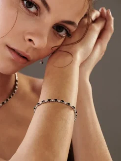 Discount Apart Bransoletka z białego złota z diamentami i szafirami - 19 cm - próba 585
