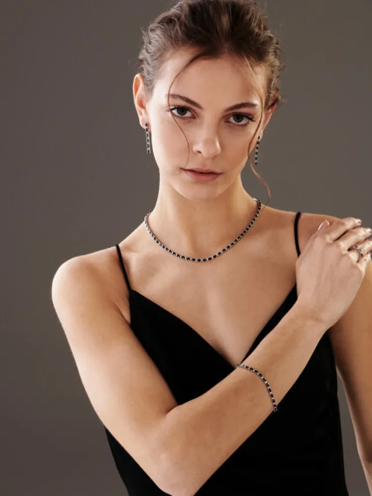 Apart Bransoletka z białego złota z brylantami i szafirami - 18 cm - próba 585< Wszystkie