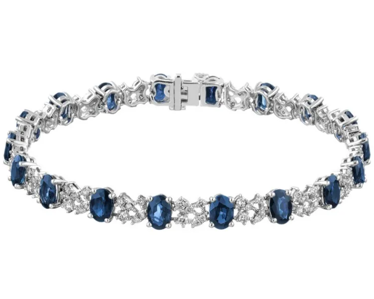 Apart Bransoletka z białego złota z brylantami i szafirami - 18 cm - próba 585< Wszystkie