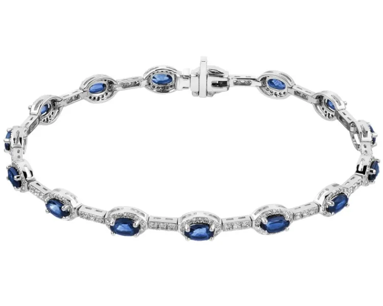 Apart Bransoletka z białego złota z brylantami i szafirami - 18 cm - próba 585< Bransoletki Z Diamentami