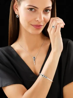 New Apart Bransoletka z białego złota z diamentami i szafirami - próba 585
