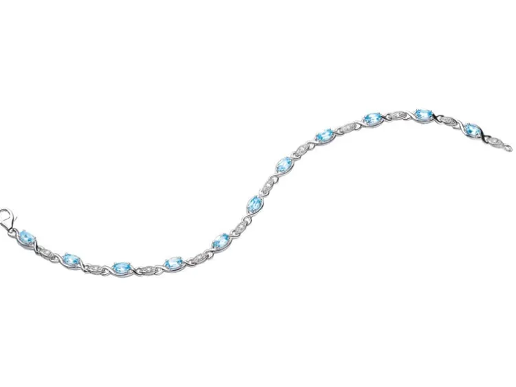 Clearance Apart Bransoletka z białego złota z diamentami i topazami - 18 cm - próba 375