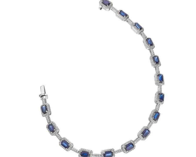 Apart Bransoletka z białego złota z diamentami i szafirami - 18 cm - próba 585< Bransoletki Z Diamentami