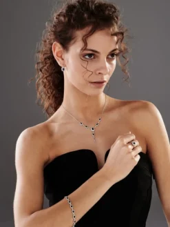 Apart Bransoletka z białego złota z diamentami i szafirami - 18 cm - próba 585< Bransoletki Z Diamentami