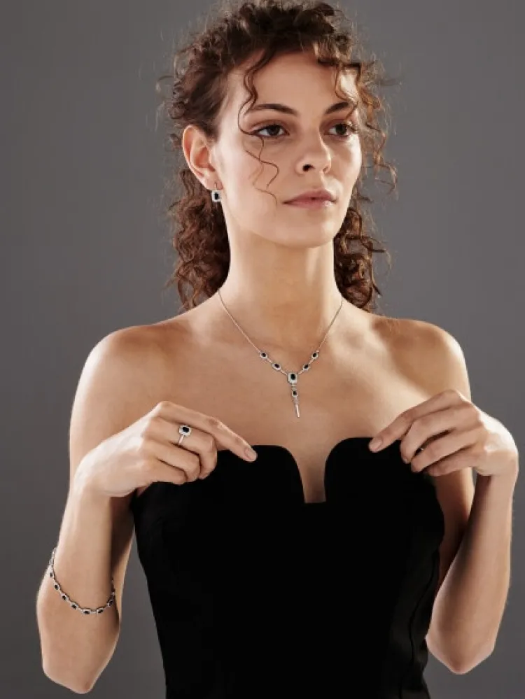 Apart Bransoletka z białego złota z diamentami i szafirami - 18 cm - próba 585< Bransoletki Z Diamentami
