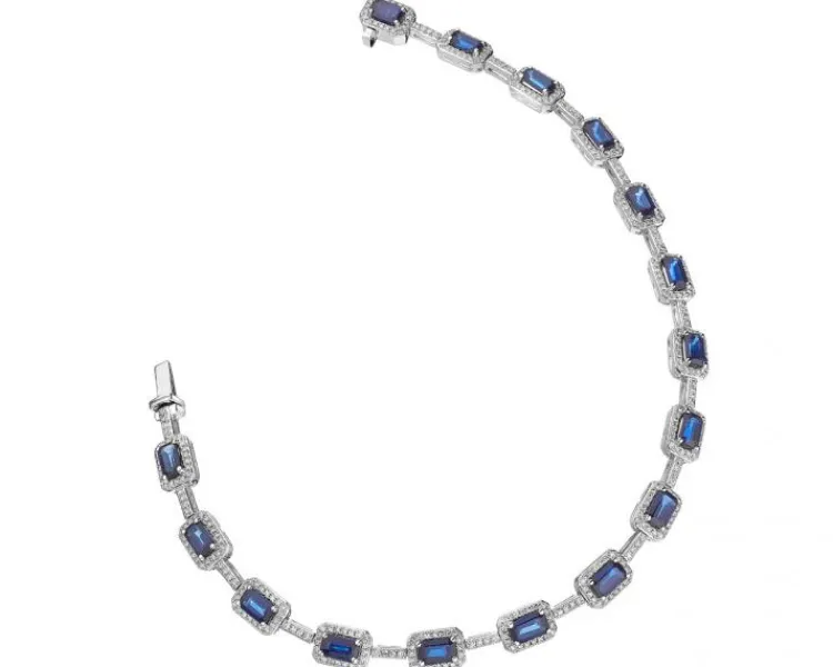 Clearance Apart Bransoletka z białego złota z diamentami i szafirami - 19 cm - próba 585