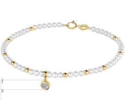Apart Bransoletka z brylantem, perłami i elementami żółtego i białego złota - 18 cm - próba 375< Bransoletki Z Diamentami