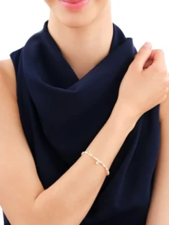 Apart Bransoletka z brylantem, perłami i elementami żółtego i białego złota - 18 cm - próba 375< Bransoletki Z Diamentami