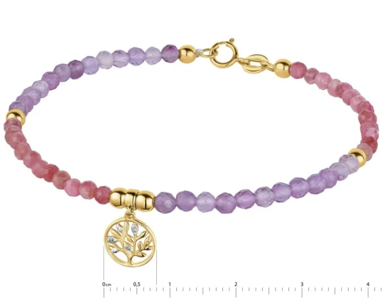 Discount Apart Bransoletka z diamentami, ametystami, turmalinami i elementami żółtego złota - drzewko - 18 cm - próba 375