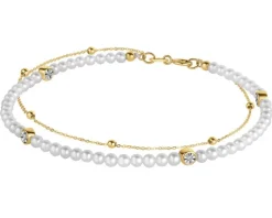 Apart Bransoletka z diamentami, perłami i elementami żółtego złota - 18 cm - próba 375