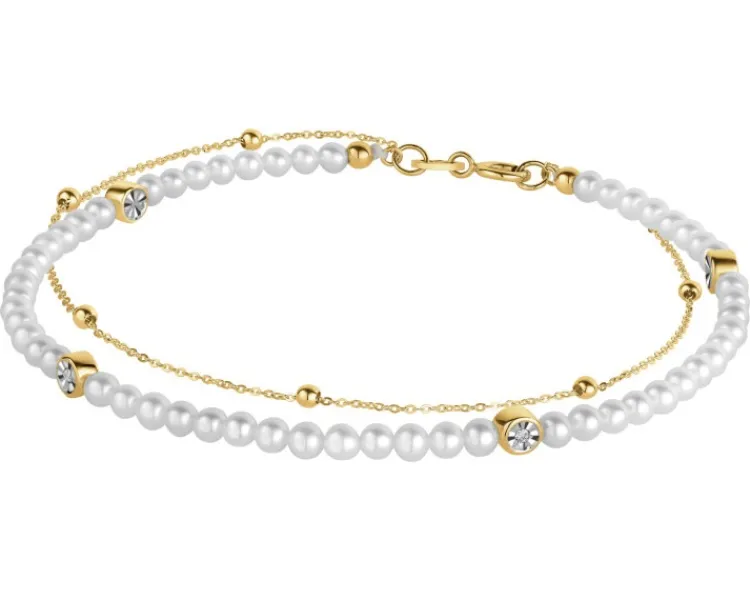 Apart Bransoletka z diamentami, perłami i elementami żółtego złota - 18 cm - próba 375