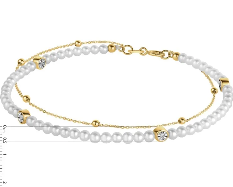 Apart Bransoletka z diamentami, perłami i elementami żółtego złota - 18 cm - próba 375