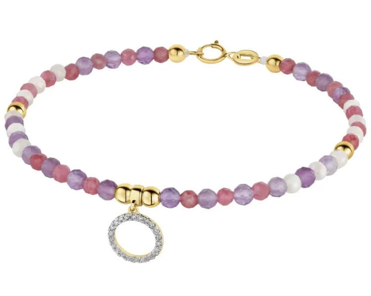 Discount Apart Bransoletka z diamentami, ametystami, turmalinami, kryształami górskimi i elementami żółtego złota - koło - 18 cm - próba 585