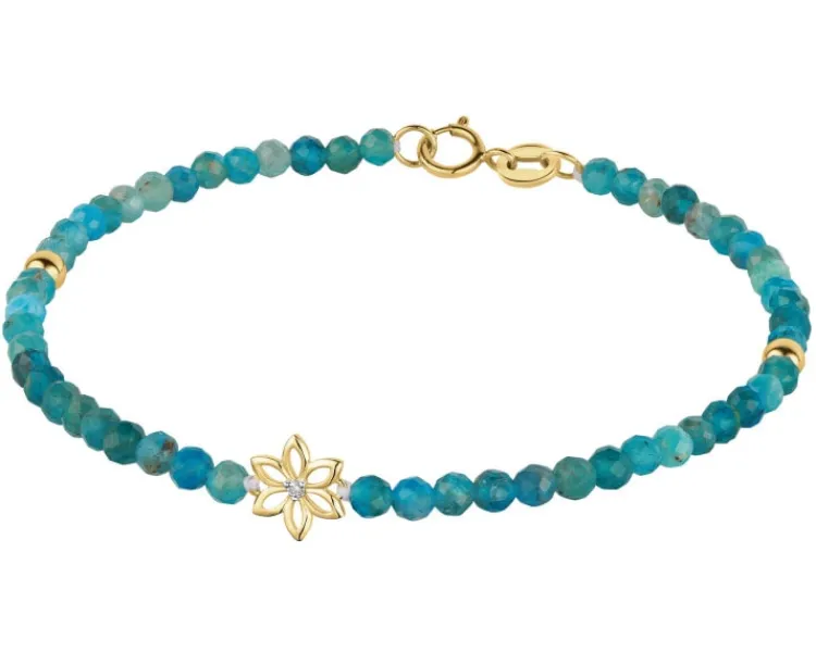 Apart Bransoletka z diamentem, kwarcytami i elementami żółtego złota - kwiat - 18 cm - próba 375< Bransoletki Z Diamentami
