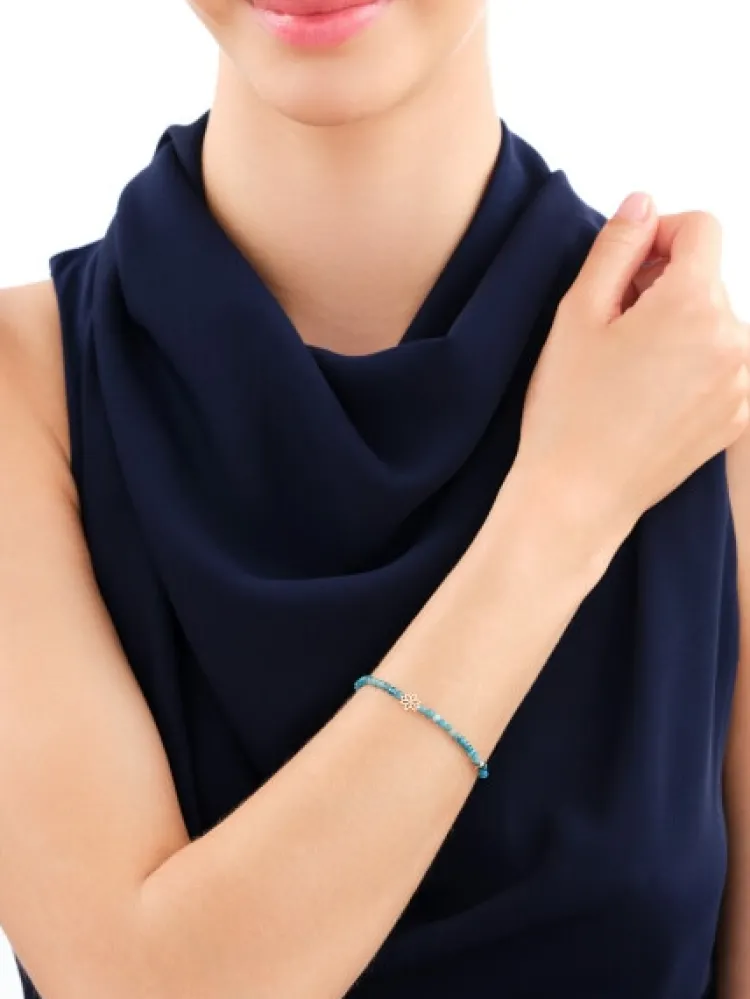 Apart Bransoletka z diamentem, kwarcytami i elementami żółtego złota - kwiat - 18 cm - próba 375< Bransoletki Z Diamentami