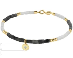 Outlet Apart Bransoletka z diamentem, labradorytami, kryształami górskimi i elementami żółtego złota - 18 cm - próba 375