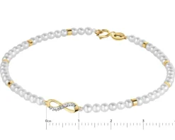 Apart Bransoletka z diamentem, perłami i elementami żółtego złota - nieskończoność - 18 cm - próba 585< Wszystkie