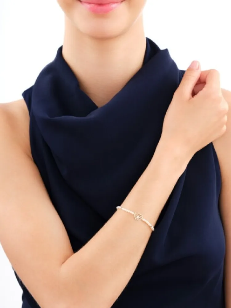 Apart Bransoletka z diamentem, perłami i elementami żółtego złota - serce - 18 cm - próba 375< Bransoletki Z Diamentami