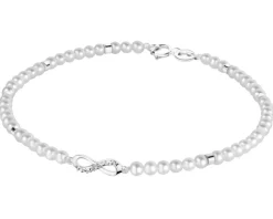 Apart Bransoletka z diamentem, perłami i elementami białego złota - nieskończoność - 18 cm - próba 585< Bransoletki Z Diamentami