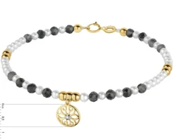 Apart Bransoletka z diamentem, perłami, labradorytami i elementami żółtego złota - kwiat - 18 cm - próba 585< Bransoletki Z Diamentami