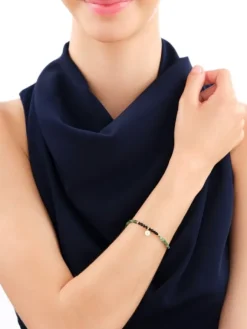 Clearance Apart Bransoletka z diamentem, zoisytami, agatami i elementami żółtego złota - koło - 18 cm - próba 375