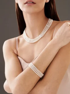 Outlet Apart Bransoletka z perłami, diamentami i elementami białego złota - próba 585