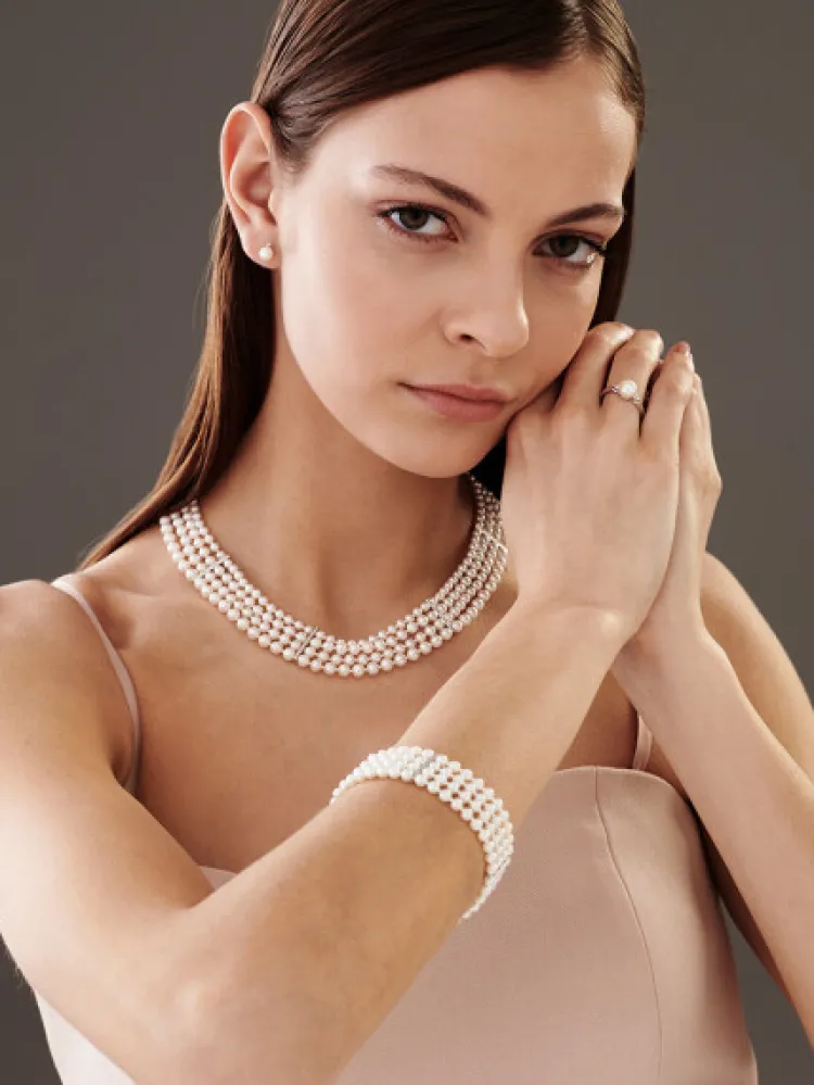 Outlet Apart Bransoletka z perłami, diamentami i elementami białego złota - próba 585