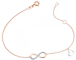 Apart Bransoletka z różowego i białego złota z diamentami - nieskończoność i serce - 0,01 ct - próba 375< Bransoletki Z Diamentami
