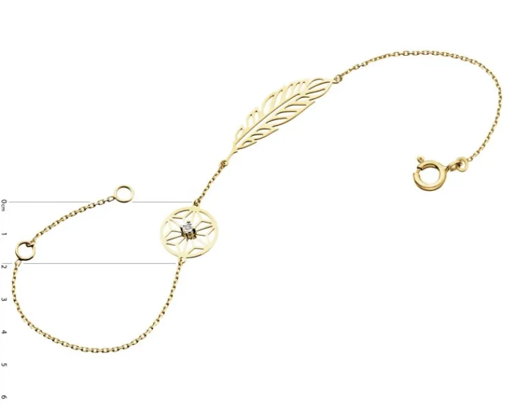 Best Apart Bransoletka z żółtego i białego złota z brylantem - piórko - 0,005 ct - próba 375