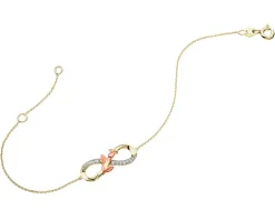 Apart Bransoletka z żółtego i różowego złota z diamentami - róża, nieskończoność - 0,06 ct - próba 375< Bransoletki Z Diamentami