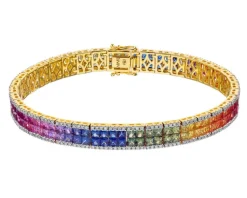 Apart Bransoletka z żółtego złota z brylantami i szafirami kolorowymi - 18 cm - próba 585< Bransoletki Z Diamentami