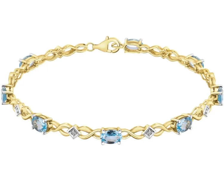 Apart Bransoletka z żółtego złota z diamentami i topazami - 18 cm - próba 585< Bransoletki Z Diamentami