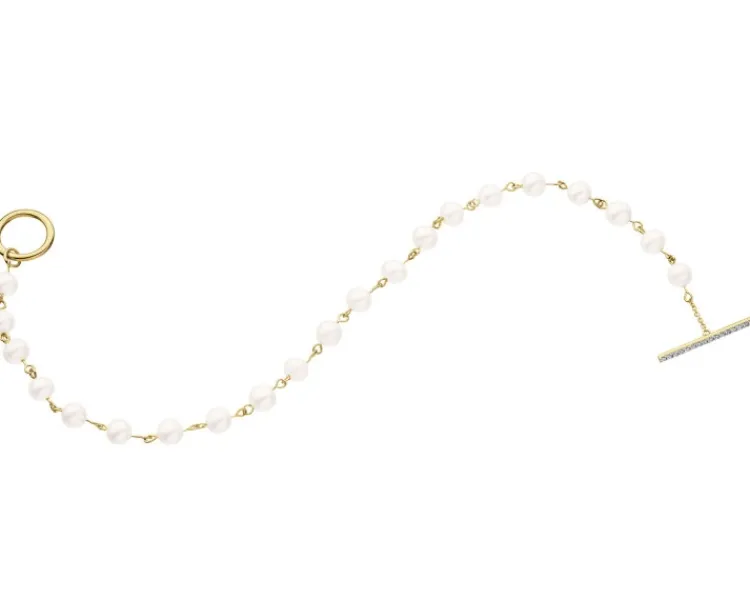 Apart Bransoletka z żółtego złota z diamentami i perłami - 18 cm - próba 585< Wszystkie