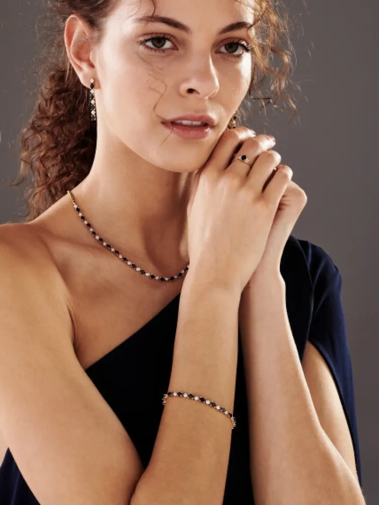 Best Apart Bransoletka z żółtego złota z diamentami i szafirami - 18 cm - próba 585