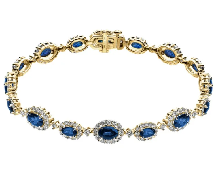 Apart Bransoletka z żółtego złota z brylantami i szafirami - 18 cm - próba 585< Bransoletki Z Diamentami